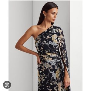 Women's Blue Ralph Lauren Floral One-shoulder Georgette Gown